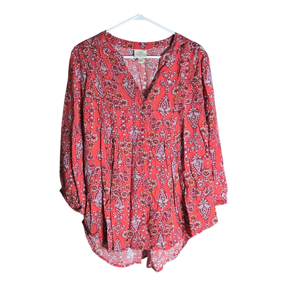 St John's Bay Flora / Paisleyl Red Button Down Women's Top - Picture 1 of 4